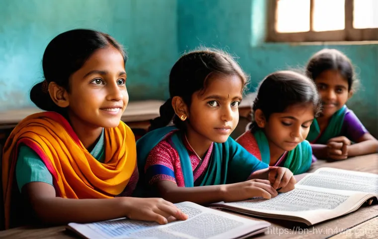 소셜 임팩트 측정의 감정적 요소 - **Prompt 1: The Spark of Learning**
    A group of diverse Bengali children, aged 5-10, are sitting ...