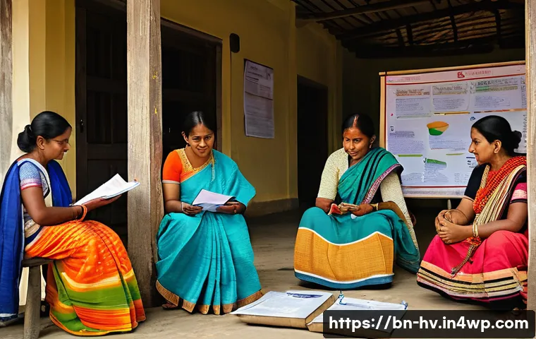 소셜 임팩트 측정의 사회적 기여 평가 - A vibrant community workshop scene in rural Bengal, showcasing diverse local men and women actively ...