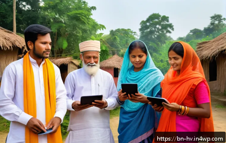 소셜 임팩트 평가를 위한 이론적 접근 - A vibrant rural community meeting scene in Bangladesh featuring diverse men and women in traditional...